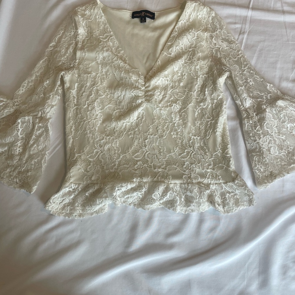 Ann Taylor Cream Flutter Sleeve Blouse